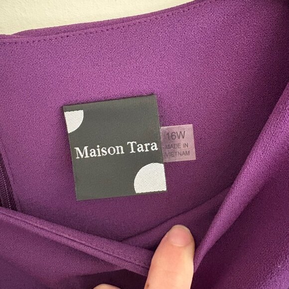 Bell Sleeve Solid Crepe Wrap Fit and Flare Dress - Picture 2 of 5